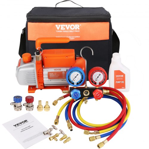 

VEVOR Vakuumpumpe 100L/min Unterdruckpumpe A2L-explosionsgeschützt 150W 220V/50HZ 1440U/min 55-276bar 250ml-Ölkapazität HVAC-Vakuumgeräte Verteiler-Manometer-Set Klimaanlage Kfz-Kühlsystemen