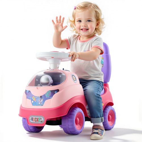 VEVOR Rutschauto, Rutscher für Kleinkinder, Rutschfahrzeug mit Hupe und Musik, 22 kg Tragkraft, Stauraum unter dem Sitz, Lauflernhilfe für Kleinkinder von 19 bis 36 Monaten, Rosa