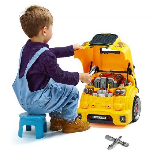

VEVOR Motorspielzeug, 60-teilig, Autoreparaturset für Kinder, mit abnehmbaren Teilen, Lichtern & Geräuschen, Lenkrad & Hupe, Mechaniker-Werkstattset Kleinkinder ab 3 Jahren, Gelb