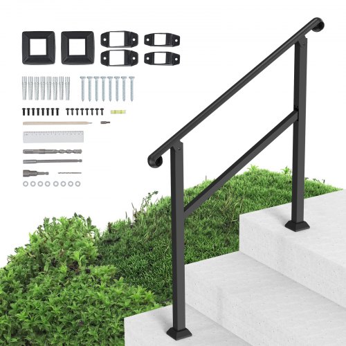 VEVOR Handläufe für Außentreppen, 2–3-stufiger Treppenhandlauf & Innengeländer-Set, Geländer für Außentreppen mit Montagesatz, Handläufe für Senioren, Verandageländer & Deckhandlauf, 1016 mm, schwarz