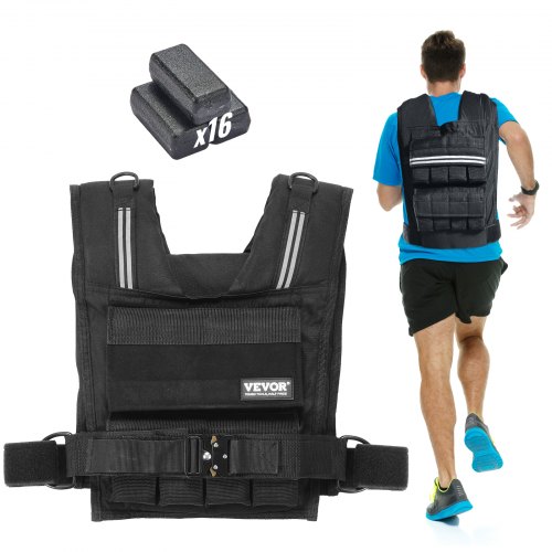 

VEVOR Verstellbare Gewichtsweste 15,85 kg Gewichtsweste mit Eisengewichten & Schulterpolster & Reflektorstreifen, Körpergewichtswesten für Männer & Frauen, Trainingsgerät für Krafttraining