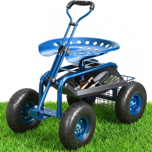 VEVOR Rollsitz Werkstattwagen aus Stahl bis 136kg belastbar Gartenwagen mit 25cm Griff und 45-54cm höhenverstellbarem Sitz Rollwagen 30PSI Reifendruck Arbeitssitz Gartensitz blau