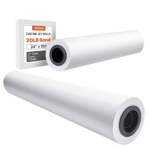 VEVOR Breitformatpapier Papierrollen 609,6 mm (B) / 45,7 m (L), 2 Rollen 20 lb Plotterpapierrollen ideal für CAD-Zeichnungen technische Pläne GIS-Karten Architekturentwürfe Plotterpapier