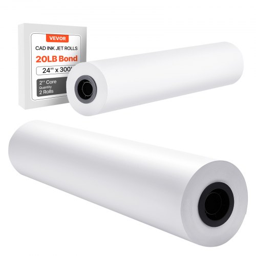 

VEVOR Breitformatpapier Papierrollen 609,6 mm (B) / 91,4 m (L), 2 Rollen 20 lb Plotterpapierrollen ideal für CAD-Zeichnungen technische Pläne GIS-Karten Architekturentwürfe Plotterpapier
