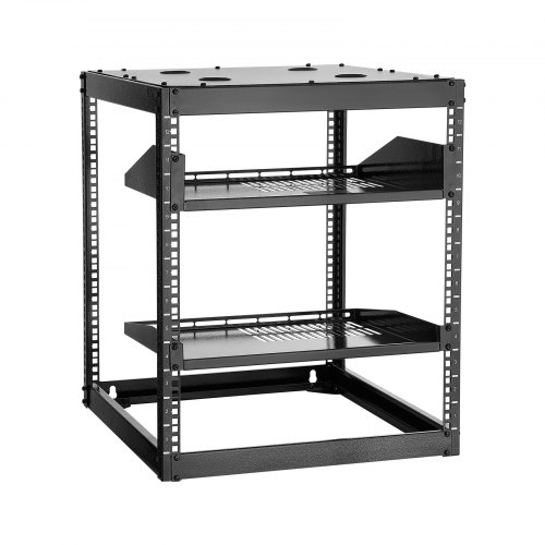 VEVOR 12U Open Frame Netzwerk-Rack, 585 mm Tiefe, Wandmontage oder als Stand-Server-Rack, 4-Pfosten-Konstruktion, mit belüfteten Regalen & Montagezubehör, für Netzwerk-IT-Geräte & AV-Ausrüstung