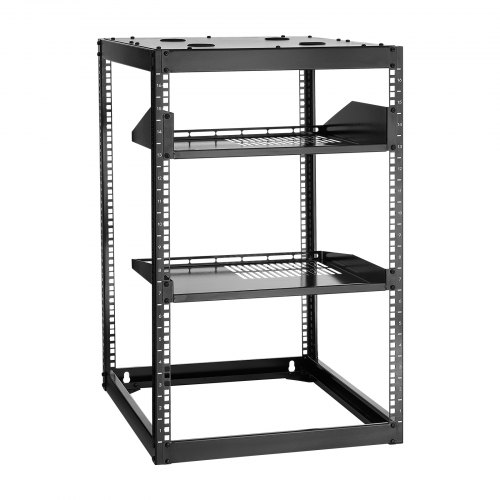 VEVOR 16U Open Frame Netzwerk-Rack, 585 mm Tiefe, zur Wandmontage oder als Stand-Server-Rack, 4-Pfosten-Rack mit belüfteten Regalen & Montagezubehör, für Netzwerk-IT-Geräte & AV-Ausrüstung