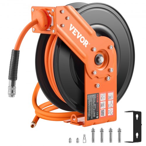 

VEVOR Druckluftschlauch Schlauchtrommel, 9,52 mm x 15,24 m Hybrid-Luftschlauch, max. 300 PSI, Schlauchaufroller mit automatischem Aufrollen & Zuleitung, für Decken-/Wandmontage & 180° Schwenkhalterung