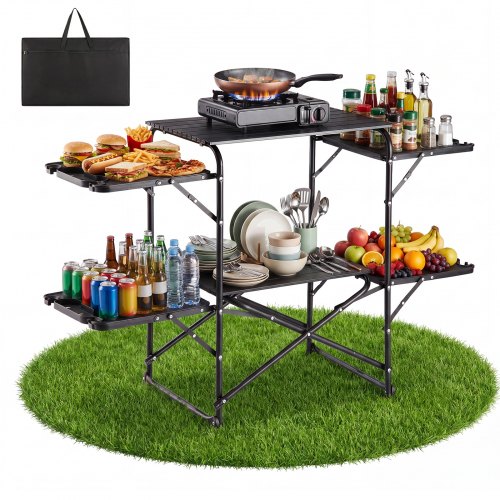 VEVOR Klappbare Campingküche, Campingkochstation mit 4 Beistelltischen, Hitzebeständiger Tischplatte und Tragetasche, Tragbare Camping-Küchenstation Ideal für Picknick, Grillen und Wohnmobilreisen