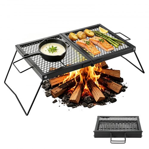 VEVOR Klappbarer Grillrost für Lagerfeuer 758 x 383 x 235 mm Campinggrill, Tragbarer Tischgrill aus Kohlenstoffstahl mit Beinen und Griff, Grillgitter für Offenes Grillen im Freien, Camping und Garten