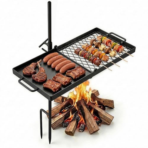 VEVOR Schwenkbarer Lagerfeuergrill mit Grillrost 61 cm Kohlenstoffstahl, 360° Höhenverstellbarer Schwenkgrill mit Grillständer, Drehbarer Outdoor-Grill für Offenes Feuer, Camping und Garten, Schwarz