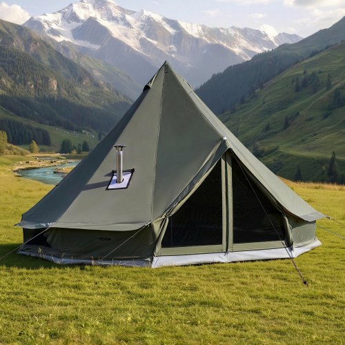 

VEVOR Canvas-Glockenzelt, 3 m Jurte, 4 Jahreszeiten, mit Ofenrohrdurchführung, bis zu 3 Personen, mit Abnehmbarem Boden (Reißverschluss), ideal für Familien-Camping & Outdoor-Aktivitäten, Grün