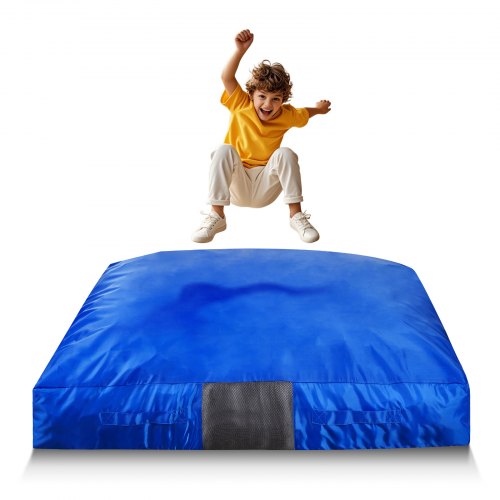 VEVOR Crashpad 150 x 150 cm, Kindermatte mit Schaumstoffblöcken & Waschbarem Bezug, Weiche Schaumstoff-Landezone, Fallschutzmatte, Ausstattung für Sinnesräume zum Springen Entspannen Spielen Blau