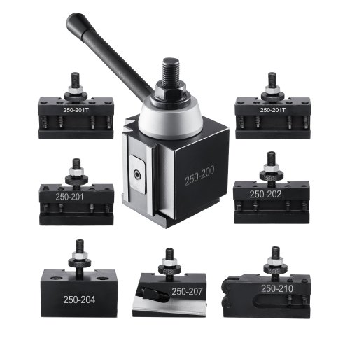 VEVOR Schnellwechsel-Werkzeughalter-Set, 8-teilig, Stahlhalter, Kolbenbauart, für Mini-Drehmaschinen und Metalldrehmaschinen mit 254-381mm Umlaufdurchmesser, langlebiges Stahlmaterial, ideale für Ihre Werkstatt