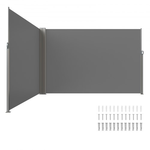 VEVOR Seitenmarkise 200 x 600 cm Seitenwandmarkise aus 180 g/m² Polyestergewebe mit PU-Beschichtung Markise einziehbarer Griff mit Federmechanismus Sichtschutz Blickschutz für Balkone Innenhöfe Grau KSSCP200X600QPNQGV0