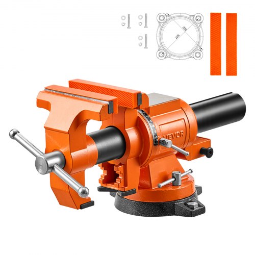 VEVOR Werkbankschraubstock 152 mm Backenbreite Schraubstock 360° Drehbar, für Sägen, Schleifen, Bohren und Rohrschneiden, 20 kN Spannkraft, mit Schnellspannhebel, Amboss, Schrauben und Muttern