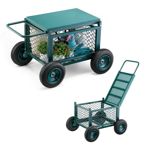 VEVOR Gartenrollsitz  760x520x440 mm, Rollbar Gartensitz aus Metall mit Rädern, trägt bis zu 180 kg, Rollsitz, Outdoor-Wagen und Hocker auf Rädern für Rasen, Terrasse, Hinterhof