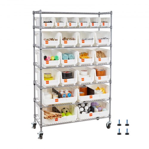 VEVOR Standregal, Lagerregal mit 22 Stapelboxen, Bücherregal, Küchenregal mit Rollen, mobile Werkzeugaufbewahrung für Garage, Lager, Büro, Restaurant, Klassenzimmer, Küchen, 355x900x1490mm