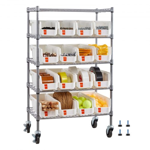 

VEVOR Standregal, Lagerregal mit 5 Ebenen & 16 Stapelboxen, Bücherregal Küchenregal mit Rollen, Fahrregal für Garage, Lager, Büro, Restaurant, Klassenzimmer, Küche, 610x355x1065 mm
