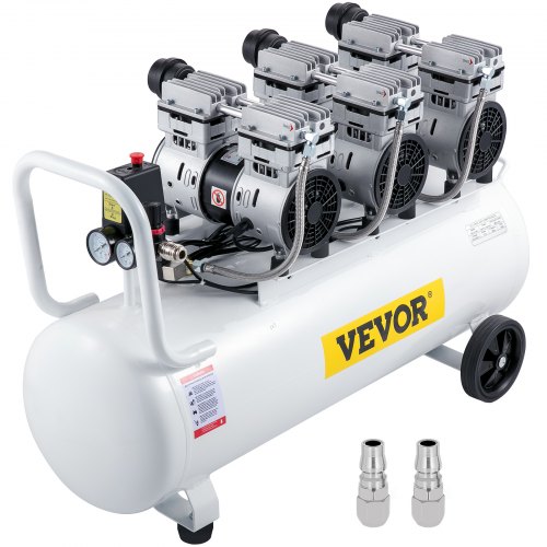 VEVOR Flüster Kompressor Ölfrei Luftkompressor 100L Druckluft Leise mit 2 Manometer für Hausreparatur, Reinigung der Fußbodenheizung, Blechlackierung, Stahlluftpistole, Zahnmedizin usw.