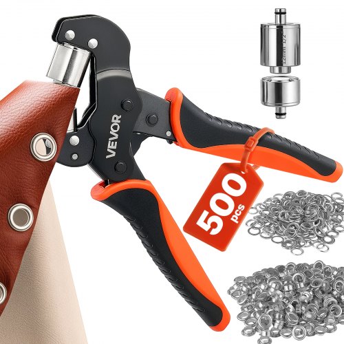 VEVOR Ösenzange Set mit 500 tlg. Ø12mm-Ösen Magnetische Ösenpresse, Ösenstanze aus Stahl mit Magnetkopf Rutschfester Griff Geeignet für Leder Planen Schuhe Bastelarbeiten & Stoff
