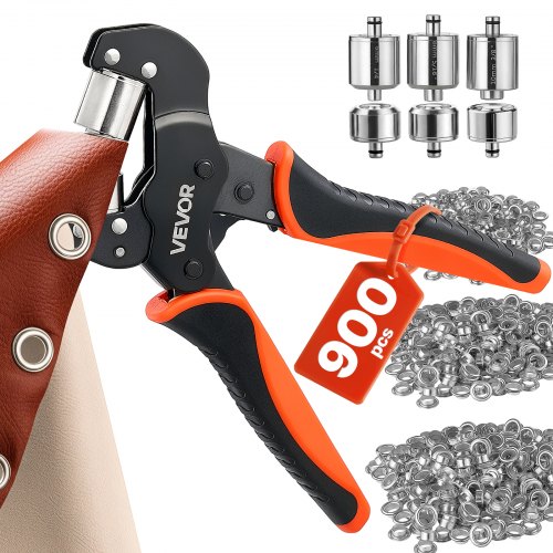 VEVOR Ösenzange 900 tlg. Set Ösen 6mm 8mm 10mm Magnetische Ösenpresse, Ösenstanze aus Stahl mit Magnetkopf Rutschfester Griff Geeignet für Leder Planen Schuhe Bastelarbeiten & Stoff