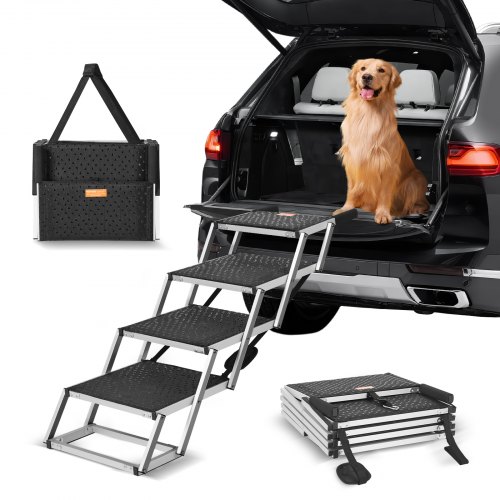 

VEVOR Hundetreppe für Autos, breite 4-stufige Hundeautotreppe, zusammenklappbare Hundeautorampe mit rutschfester Oberfläche, tragbare Haustiertreppe aus leichtem Aluminium für Auto, SUV und LKW, trägt bis zu 68 kg