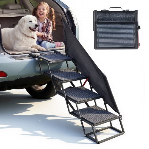 

VEVOR Hundetreppe Auto Klappbar 4-Stufig, Extra Breite Hunderampe für Große Hunde mit Rutschfester Oberfläche, Einstiegshilfe für Auto, SUV, LKW, Hochbett, Sofa, Klapptreppe Tragkraft bis 180 kg