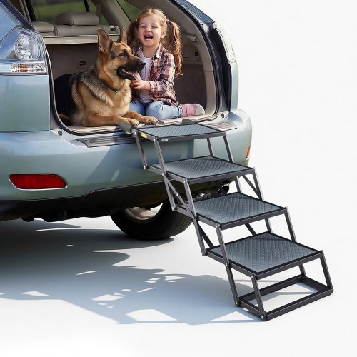 VEVOR Hundetreppe Auto Klappbar 4-Stufig, Extra Breite Hunderampe für Große Hunde mit Rutschfester Oberfläche, Tragbare Einstiegshilfe für Auto, SUV, LKW, Hochbett, Sofa, Tragkraft bis 180 kg