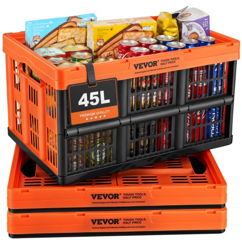 VEVOR 3er-Set 45L Profi Klappbox aus PP Transportbox Faltbarer Aufbewahrungsbox mit Handgriff Stapelbare Kisten Storage Box Faltboxen Stapelboxen für Aufbewahrung & Transport Orange