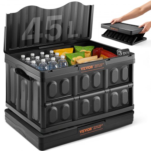 VEVOR 3er-Set 45L Profi Klappbox aus PP Transportbox mit Deckel Faltbarer Aufbewahrungsbox mit Handgriff Stapelbare Kisten Storage Box Faltboxen Stapelboxen für Aufbewahrung & Transport
