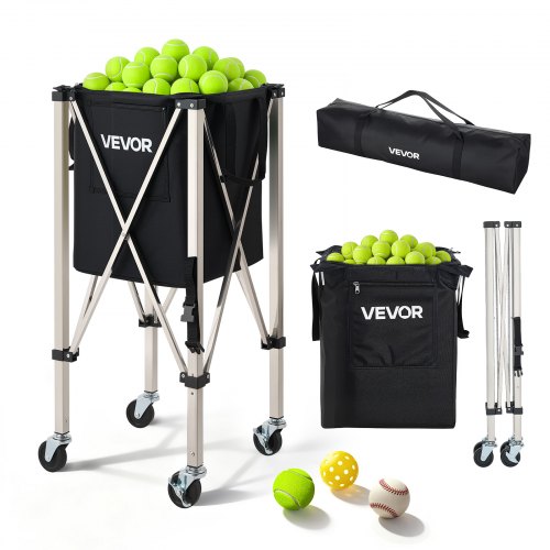 

VEVOR Tennisballwagen Faltbar, Tennisballkorb für 200 Tennisballs, Klappbarer Ballwagen mit Rahmen aus Edelstahl & Tragetasche, Mobiler Ballkorb mit Rollen für Training Verein Aufbewahrung, Schwarz