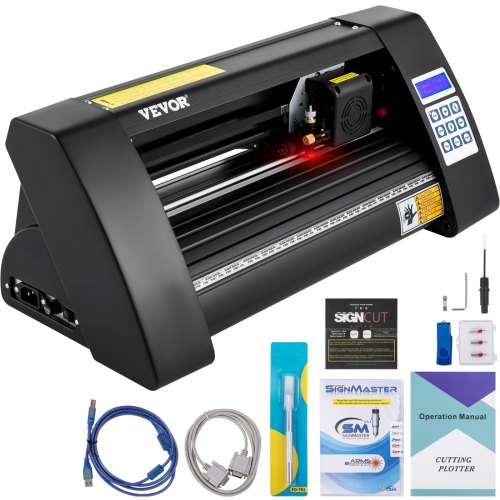 

VEVOR Vinyl Schneideplotter 375 mm Folienschneider, Spannung AC 85-264 V, Hobbyplotter Halbautomatisch mit Nachschneidefunktion ±0,004 Zoll / ±0,01 mm, Signcut, COM+USB / COM+USB+U-DISK, Folienplotter