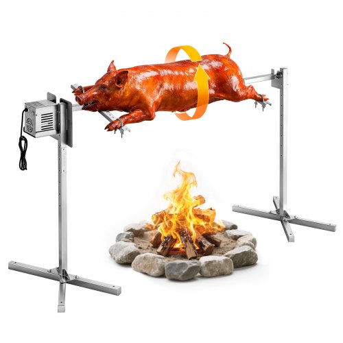 VEVOR Lammgrill 38 W 60 kg 1321 mm Drehspieß Spanferkelgrill Edelstahl für Gartenpartys, Hochzeiten, Camping und Feste, 3 U/min mit 8 Höhenstufen, 1740 x 535 x 860 mm, SUS304-Gabel, 45°-Standfuß