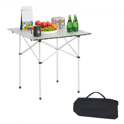 

VEVOR Klapptisch Buffettisch tragbarer Allzwecktisch 70 cm, quadratischer Aluminiumtisch (für 2-4 Personen) mit Tragetasche, Gartentisch Campingtisch für Partys Picknick Camping Grillen BBQ, Silber
