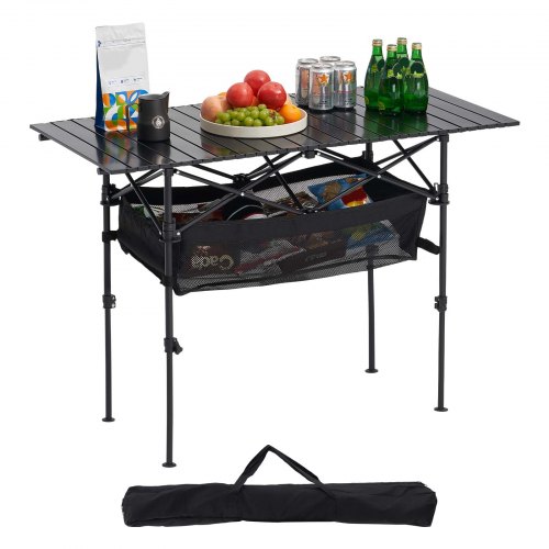 VEVOR Klapptisch Buffettisch tragbarer Allzwecktisch 120 cm, rechteckiger Aluminiumtisch (für 4-6 Personen) mit verstellbarer Höhe & Tragetasche, Gartentisch Campingtisch für Partys Picknick Schwarz