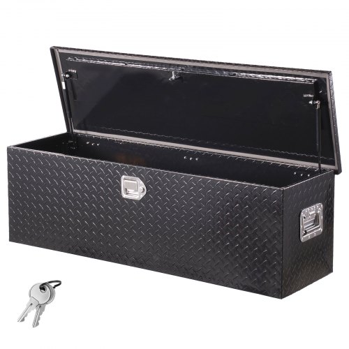 VEVOR Werkzeugkasten aus Aluminium für die Ladefläche mit seitlichem Griff und Schlossschlüsseln, Aufbewahrungs-Werkzeugkiste für Anhänger Pickup Wohnmobil (1244.6x381x381 mm) Schwarz