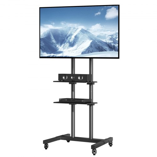 

VEVOR Mobiler TV-Ständer Mobiler TV-Wagen mit Rollen und einem Tablett