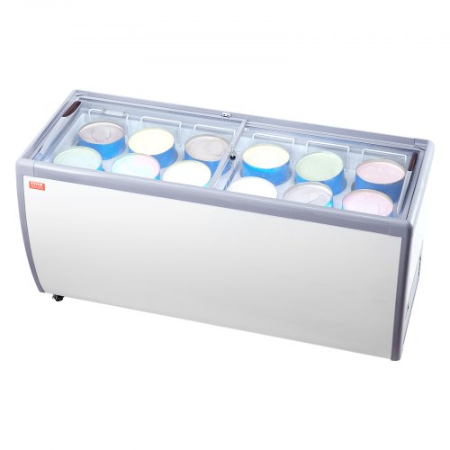 

VEVOR Kommerzielle Eiscreme-Vitrine, 567 L Gefriertruhe, Mobiler Tiefkühlschrank mit Glasplatte, Restaurant-Gelato-Tauchschrank mit 12 Großen Behältern, 2 Glasschiebetüren, Feststellrollen, Weiß