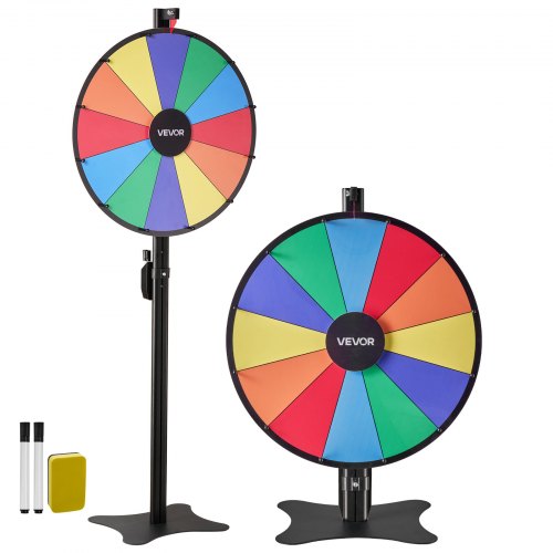 

VEVOR Glückrad 24 Zoll Glücksrad zum Drehen 12 Slots Drehrad mit Ständer Abwischbarer Oberfläche & 2 Markern Höhenverstellbar Roulette-Spinner Glückspiel für Partys Kneipen Messen & Karneval