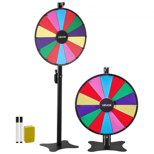 VEVOR Glücksrad Drehrad (61 cm) 14 Slots Glücksrad mit Ständer, höhenverstellbar, Lotteriespiele Gewinn-Roulette mit Tafelschwamm & 2 Markern, 6 Farben, ideal für Party Kneipe Messe