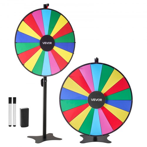 VEVOR Glücksrad Drehrad (914 mm) 18 Slots Glücksrad mit Ständer, höhenverstellbar, Lotteriespiele Gewinn-Roulette mit Tafelschwamm & 2 Markern, 6 Farben, ideal für Party Kneipe Messe
