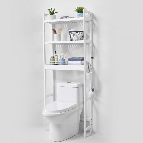 

VEVOR Aufbewahrung über der Toilette, 3-stufiger verstellbarer Badezimmer-Organizer über der Toilette, Aufbewahrungsregal aus Bambus mit 3 Haken, freistehend, einfach zu montieren