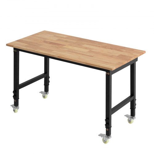 VEVOR Werkbank, 680 kg, Werkstatttisch mit Rolle, 122x60 cm große Arbeitsplatte aus Eichenholz, Arbeitstisch mit Höhenverstellung von 725-1075 mm, Werktisch für Garage, Werkstatt, Zuhause & Büro
