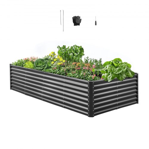 VEVOR Hochbeet Metall 2400x1200x600 mm, Pflanzbeet, Gemüsebeet, Pflanzkasten mit offenem Boden & abgerundeten Kanten, großes Blumenbeet, Kräuterbeet, ideal für Gemüse, Blumen, Kräuter & Sukkulenten