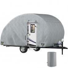 VEVOR Reiseanhänger Abdeckung Wohnwagen Schutzhülle Abdeckplane wasserdicht atmungsaktiv Vliesstoff Teardrop Anhängerabdeckung 400x83x190 cm für 8-10 Fuß Wohnmobil AllwetterKonservierung