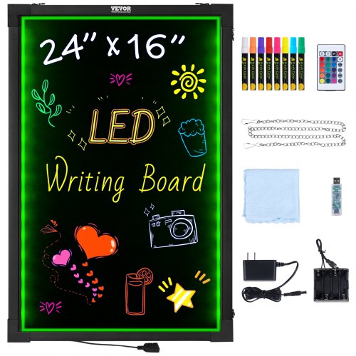 

VEVOR LED-Nachrichtenschreibtafel, 24 x 16 Zoll große, beleuchtete, löschbare Kreidetafel, Menüschild mit Neoneffekt, Zeichentafel mit 8 fluoreszierenden Kreidemarkern und Fernbedienung, getestet nach UL-Standards