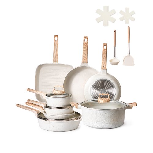 

VEVOR Induktion Töpfe Pfannen Set (19-teilig) mit Glasdeckel, antihaftbeschichtetes Kochgeschirr, Induktionskochtöpfe für die Küche im Wohnmobil zum Braten, Würzen von Soßen und Kochen (Weiß)