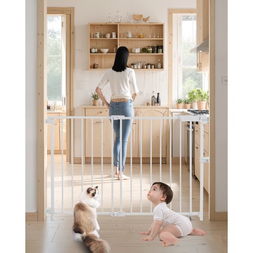 

VEVOR Babygitter Hundegitter Trenngitter mit verstellbarer Breite (750-1092 mm), Treppenschutzgitter für die Sicherheit von Kindern & Haustieren, Einhandöffnung, für Treppen und Türen, weiß
