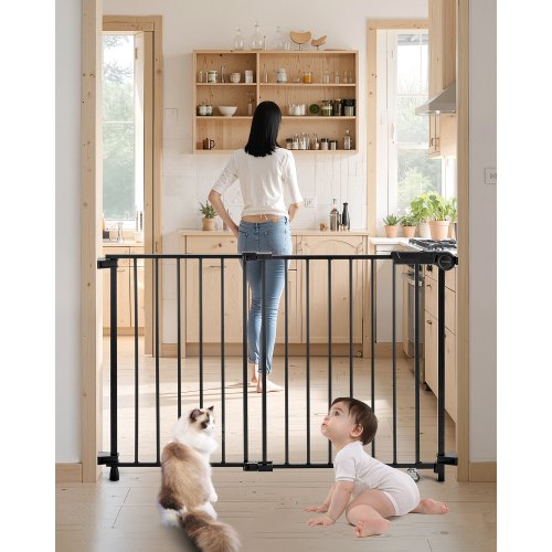 

VEVOR Babygitter Hundegitter Trenngitter mit verstellbarer Breite (750-1219 mm), Treppenschutzgitter für die Sicherheit von Kindern & Haustieren, Einhand offen, für Treppen und Türen, schwarz
