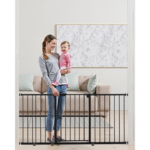VEVOR Babygitter Hundegitter Trenngitter mit verstellbarer Breite (154-161 cm), 76,2 cm hohesTreppenschutzgitter mit Doppelverriegelungssystem &, Einhandöffnung, für Treppen und Türen, schwarz